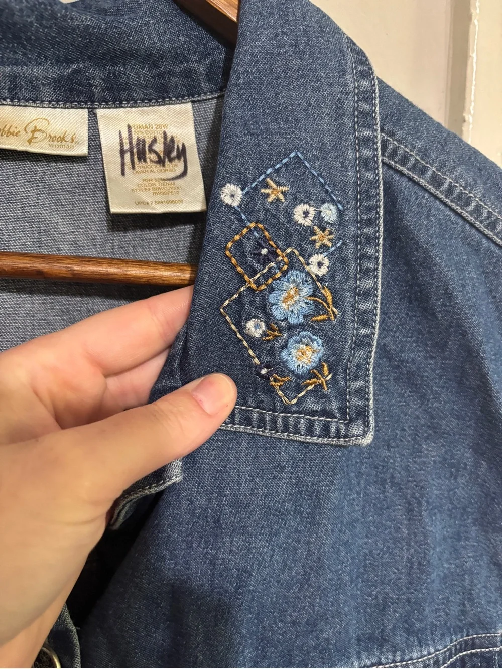 Vintage Bobbie Brooks Denim Vest Embroidered Floral 24 XXXL
